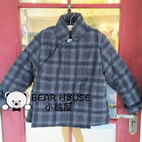 现货 小熊屋韩国童装代购 男童 撞色格纹复古和服式立领夹棉外套