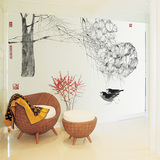 大型壁画 电视沙发卧室背景墙 个性定制壁纸 清新中国风 水墨芙蓉