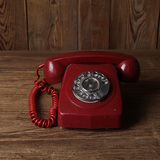 【古董老旧货】vintage  80年代 深红色 拨盘老电话机 怀旧装饰