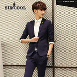 SIR COOL夏季韩版中袖西装套装男士修身七分袖西服两件套商务正装