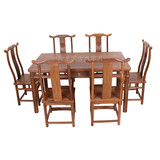 鸡翅木家具明清古典仿古红木长方用餐雕花餐桌饭桌餐椅组合七件套