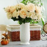 欧式美式乡村现代简约白色陶瓷花瓶玫瑰花艺绿色人造植物餐桌套装