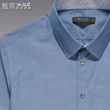 雅库男装夏季中年男士短袖衬衫修身 薄款纯棉蓝色休闲牛仔衬衣男