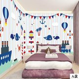 塞拉维无缝壁画儿童房卡通卧室背景墙纸主题房壁纸环保条纹墙布