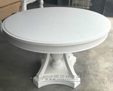 美式实木白开放园餐桌简约现代客厅餐桌椅组合法式复古做旧白餐桌