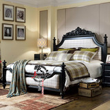 简约美式实木床 新古典风格双人大床 欧式式深色黑色布艺床
