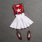 欧洲站2016秋装新款欧货时尚五角星针织T+背带A字裙套装两件套女