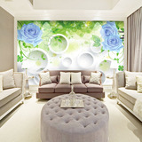 现代圆圈蓝玫瑰无缝个性定制电视背景墙壁纸墙纸壁画客厅卧室墙布