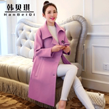 2016春装新款韩版女装修身大码茧型中长款薄呢子大衣羊毛呢外套女