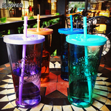 夏日饮品果汁玻璃带盖吸管杯子创意个性彩色玻璃大容量咖啡厅水瓶