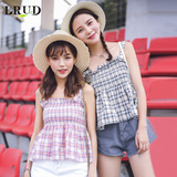 LRUD2016夏季新款韩版荷叶边格子吊带背心女短款显瘦百搭娃娃衫