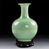 JDZ景德镇陶瓷 瓷器 仿古豆青釉 古典花瓶摆件赏瓶