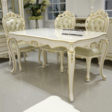 特价新古典实木餐桌 简约欧式白色描金长方形餐台 艺术餐桌椅组合