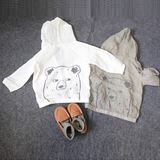 韩国儿童白色棉麻短款防晒衣 男女宝宝小熊印花连帽薄外套空调服