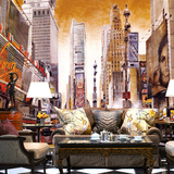 纽约街景建筑时代广场大型壁画油画办公室客厅背景墙墙纸壁纸758