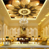 欧式花纹3D立体客厅卧室天花壁纸酒店ktv吊顶金色花朵餐厅壁画