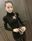 2016秋季女装新款黑色高领打底紧身线衫针织衫短款毛衣女个性上衣