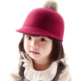 2016春季韩国儿童棒球帽羊毛女童公主帽春秋宝宝帽男兔毛球鸭舌帽