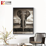 玄关壁画现代简约装饰画大象动物单幅有框画黑白客厅沙发背景墙画