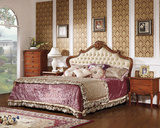 欧式美式 法式实木雕花高档真皮双人床 新古典卧室家具软包结婚床
