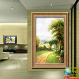 手绘油画欧式客厅风景简欧装饰画卧室餐厅有框画玄关竖版单幅挂画