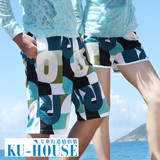 ku-house沙滩裤男夏季五分裤海边情侣沙滩裤宽松大码速干休闲短裤