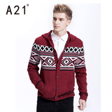 A21男装连帽开衫长袖单层外套 时尚潮流保暖个性毛衣2015冬装新品