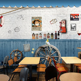 奶茶店壁纸3D立体复古怀旧砖墙木纹海贼王大型壁画咖啡厅背景墙纸