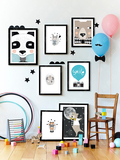 可爱卡通动物熊北欧风ins儿童宝宝房创意有框画挂画墙壁画装饰画