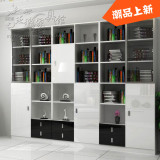 白色烤漆书柜自由组合柜书架简约现代格子柜储物带玻璃门书柜包邮