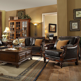 真皮沙发实木原木123单人双人三人组合家具客厅办公休闲美式沙发