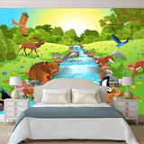 景墙无纺布壁纸卡通无缝大型壁画森林动物3d立体儿童房墙纸卧室背