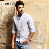 Simwood2016新款男士修身亚麻长袖衬衫潮男休闲纯色春装长袖衬衣