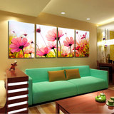 现代客厅壁画卧室挂画沙发背景墙画简约无框画格桑花四联风景画
