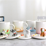 创意可爱手绘动物手机支架耐热陶瓷马克咖啡茶水杯情侣办公室杯子