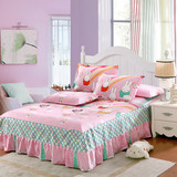 粉色卡通动漫风格床裙床品 全棉斜纹印花床罩单件 儿童单双人床裙