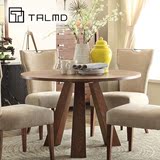 TALMD现代中式风格 简约实木雕刻圆形餐桌 家庭4人餐桌高端定制