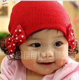 春秋3-12个月婴儿假发帽子百天宝宝毛线帽1-2岁公主套头帽女童帽