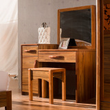 现代中式胡桃木色实木妆台卧室梳妆台化妆桌子橡木化妆镜包邮