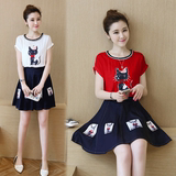 女装夏季2016新款韩版套装短裙两件套修身卡通刺绣小清新连衣裙