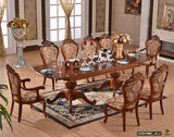 欧式加长拉台折叠收缩实木雕花餐桌椅组合美式古典8 10 12人餐台