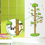 卡通熊猫爬树身高贴儿童房幼儿园可移除量身高墙贴画