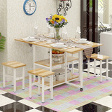 简约小户型折叠餐桌椅组合一桌四凳长方形家用可伸缩简易餐桌