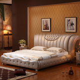 欧式真皮床 软包床 双人床软床皮艺床1.8 2米高箱储物床 婚床现货