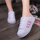 韩国ulzzang贝壳鞋三条杠黑白粉色绿色贝壳头运动鞋情侣男女板鞋