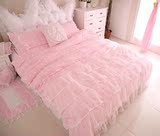 韩式全棉梦幻公主床裙四件套1.8米粉色蕾丝纯棉床罩床上用品包邮