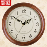 汉时钟表欧式实木挂钟客厅现代创意电子圆形时钟静音石英大挂表18