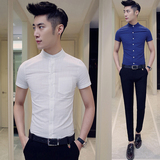 男士棉麻短袖衬衫韩版修身型青年休闲加大码衬衣小码男装寸衫衣服