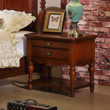 博兹家具 美式床头柜 全实木床头柜卧室矮柜双抽储物柜中式收纳柜
