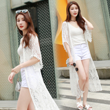 防晒衣女夏季韩版外搭开衫蕾丝披肩薄外套超长款透明女沙滩雪纺衫